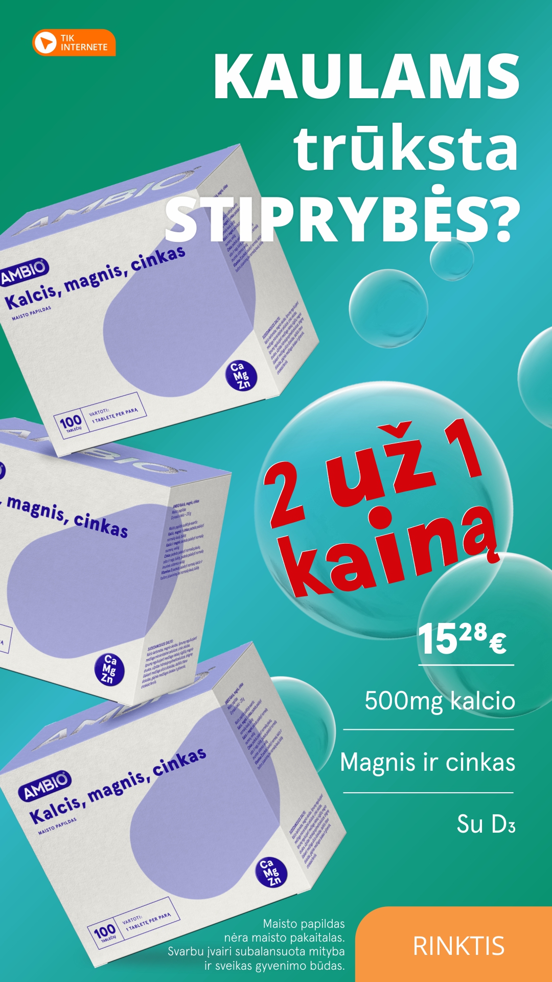 Gintarinė Vaistinė Facebook ad: 500 mg kalcio + magnis + cinkas