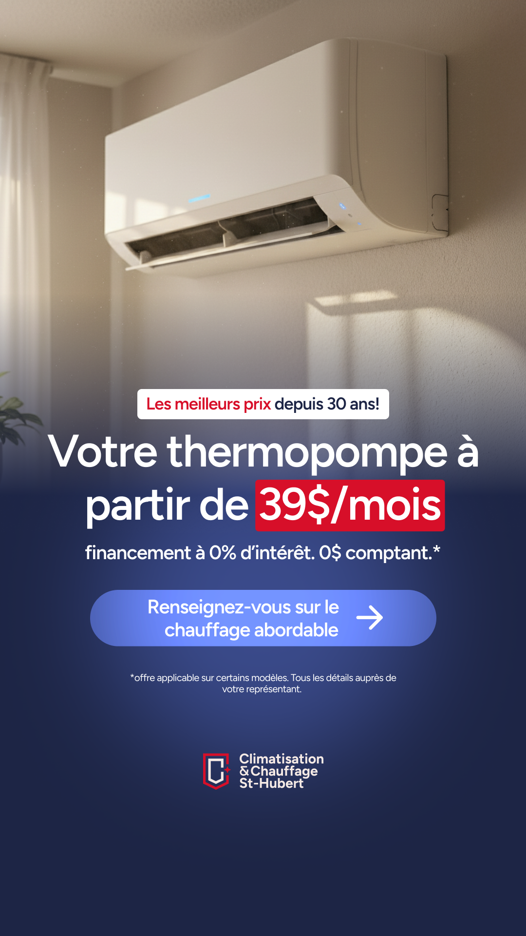 Climatisation Chauffage St-Hubert Facebook ad from Jan 9, 2026