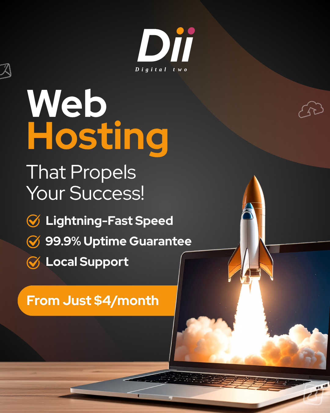 Digital Two Facebook ad: Get lightning-fast speed and a 99.9% uptime guarantee…