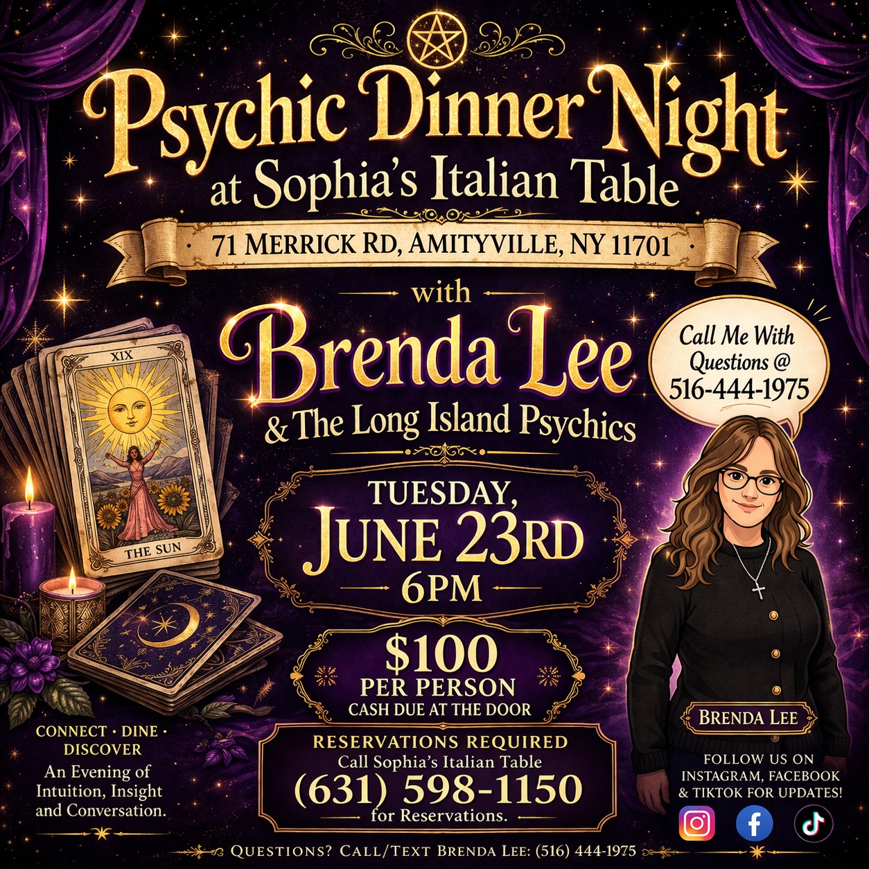 Brenda Lee & The Long Island Psychics Facebook ad: Psychic Dinner Night At Sophia's Italian Table