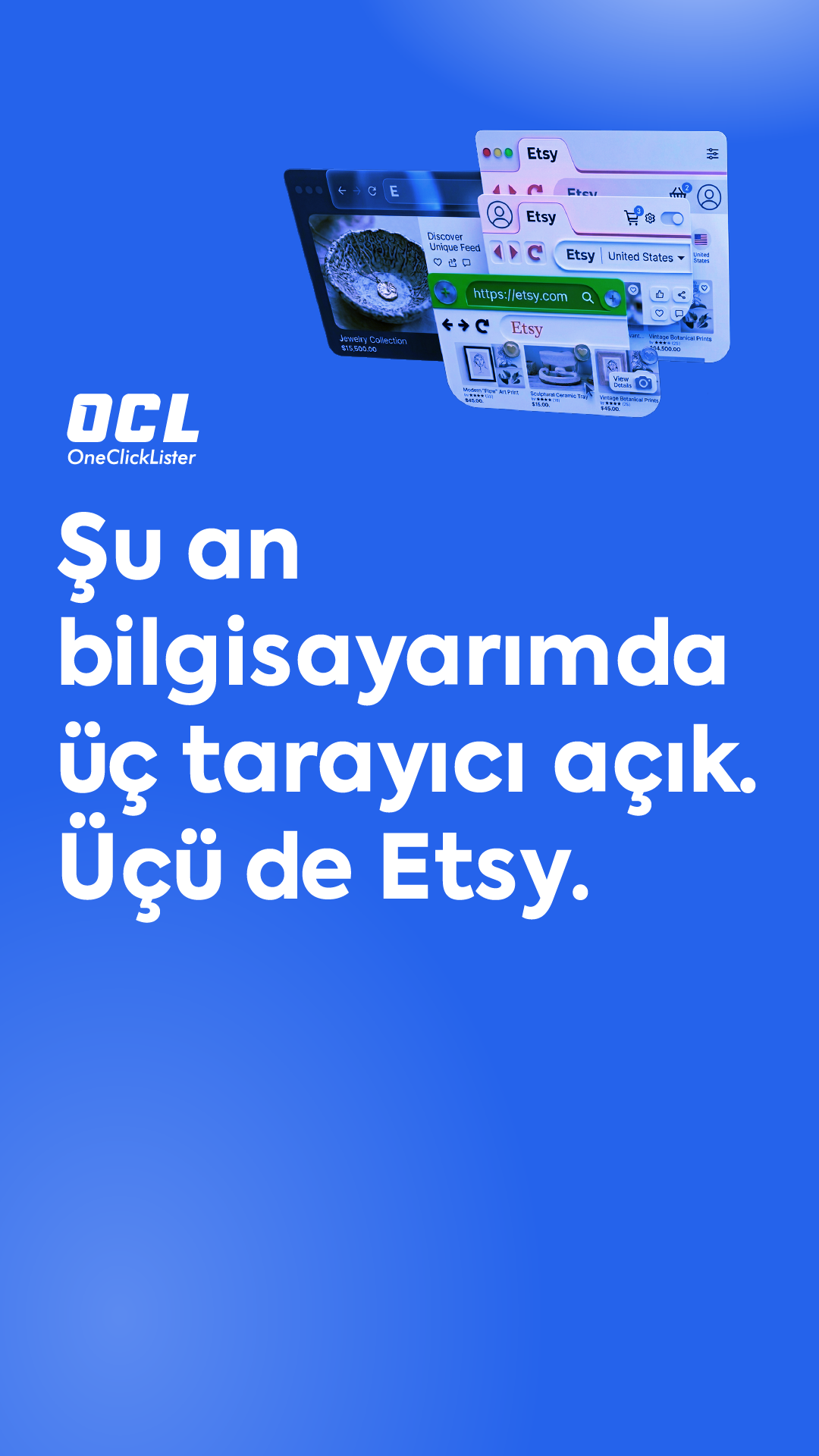 Oneclicklister Facebook ad: Tüm mağazaların tek panelde