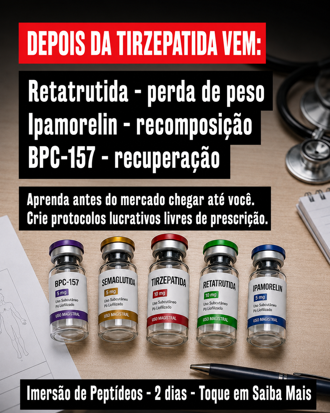Ryuza Gonçalves Reserva Facebook ad: Domine peptídeos em 2 dias de imersão ao vivo