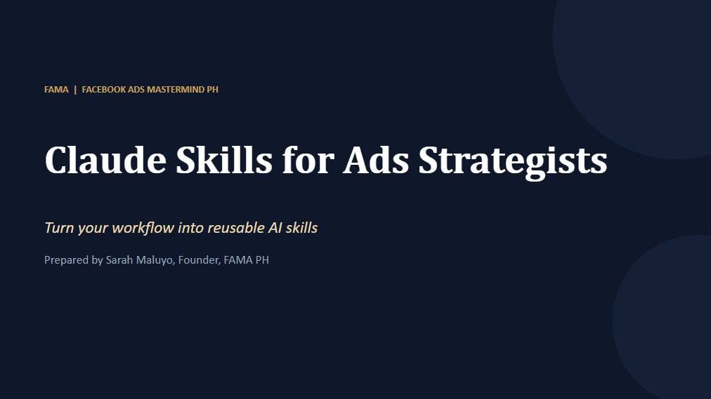 Filipino Ads Mastermind Academy PH - FAMA PH Facebook ad: Here’s our 8-phase pipeline for Creative Strategy inside…