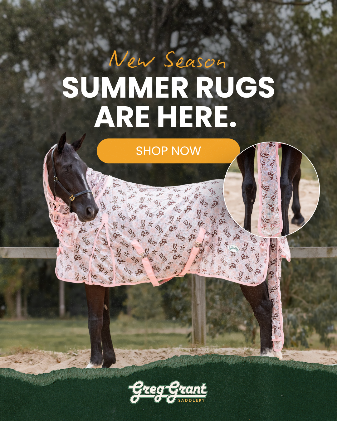 Greg Grant Saddlery Facebook ad: NEW SUMMER RUGS