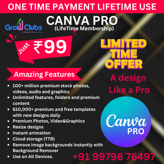 Grow Clubs Facebook ad: Get Canva Pro At ₹99 Today