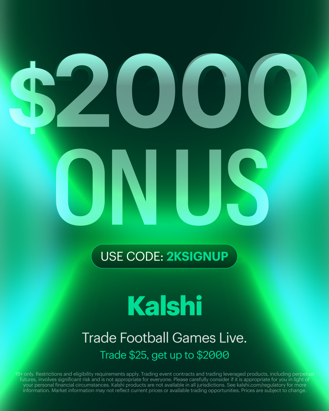 Kalshi - Trade the Headlines Facebook ad: Kalshi: Trade Football & more