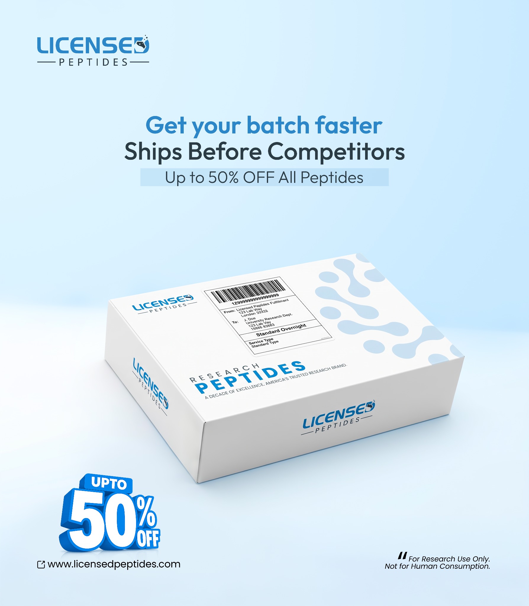 LicensedPeptides.com Facebook ad