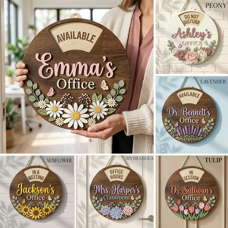 Sewline Facebook ad: Custom Rotating Wooden Door Sign