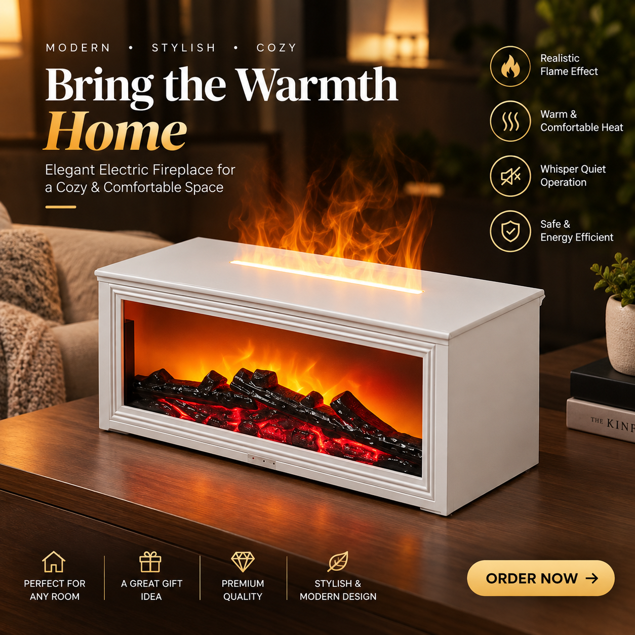 Primeaurashop Facebook ad: WOODFIRE Flame Diffuser | 15% OFF