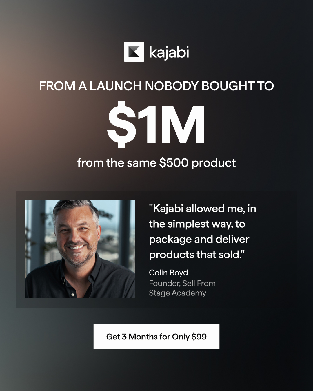 Kajabi Facebook ad: 3 Months for $99