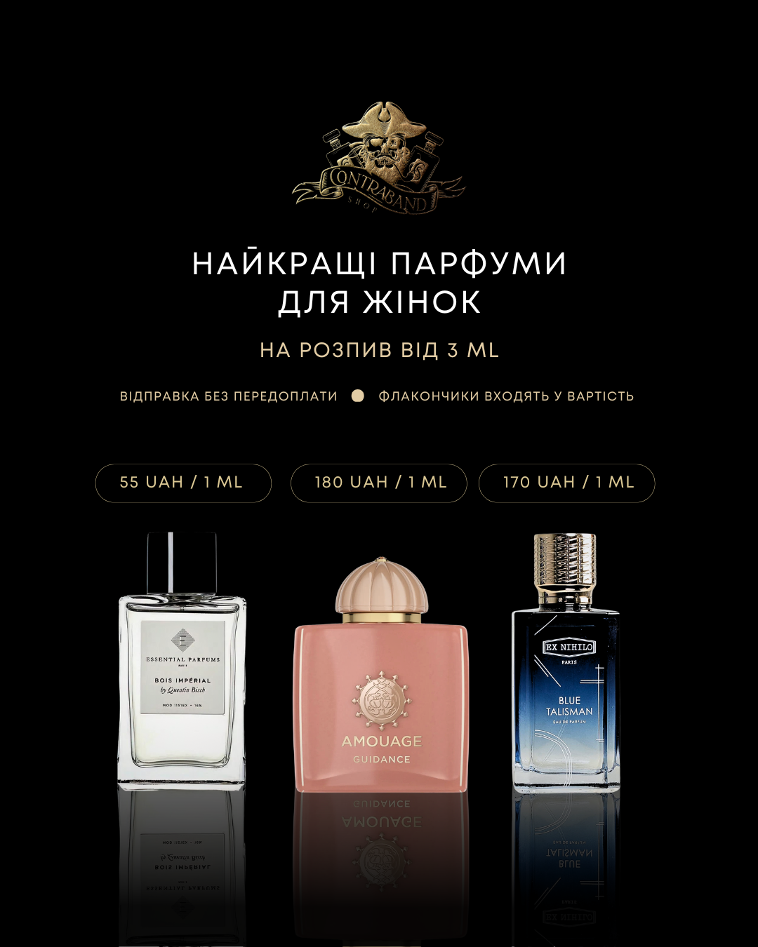 Contra band Facebook ad: В наявності 350 парфумів для жінок і чоловіків