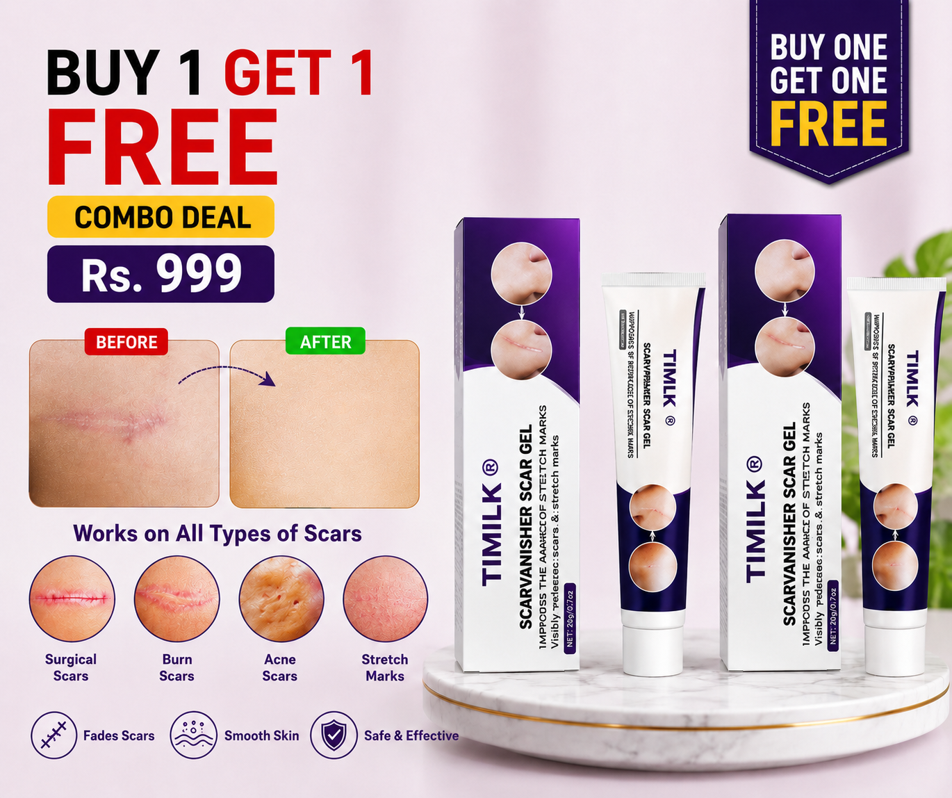 GlowEra Beauty Facebook ad: Buy 1 Get 1 FREE Say Goodbye to Scars