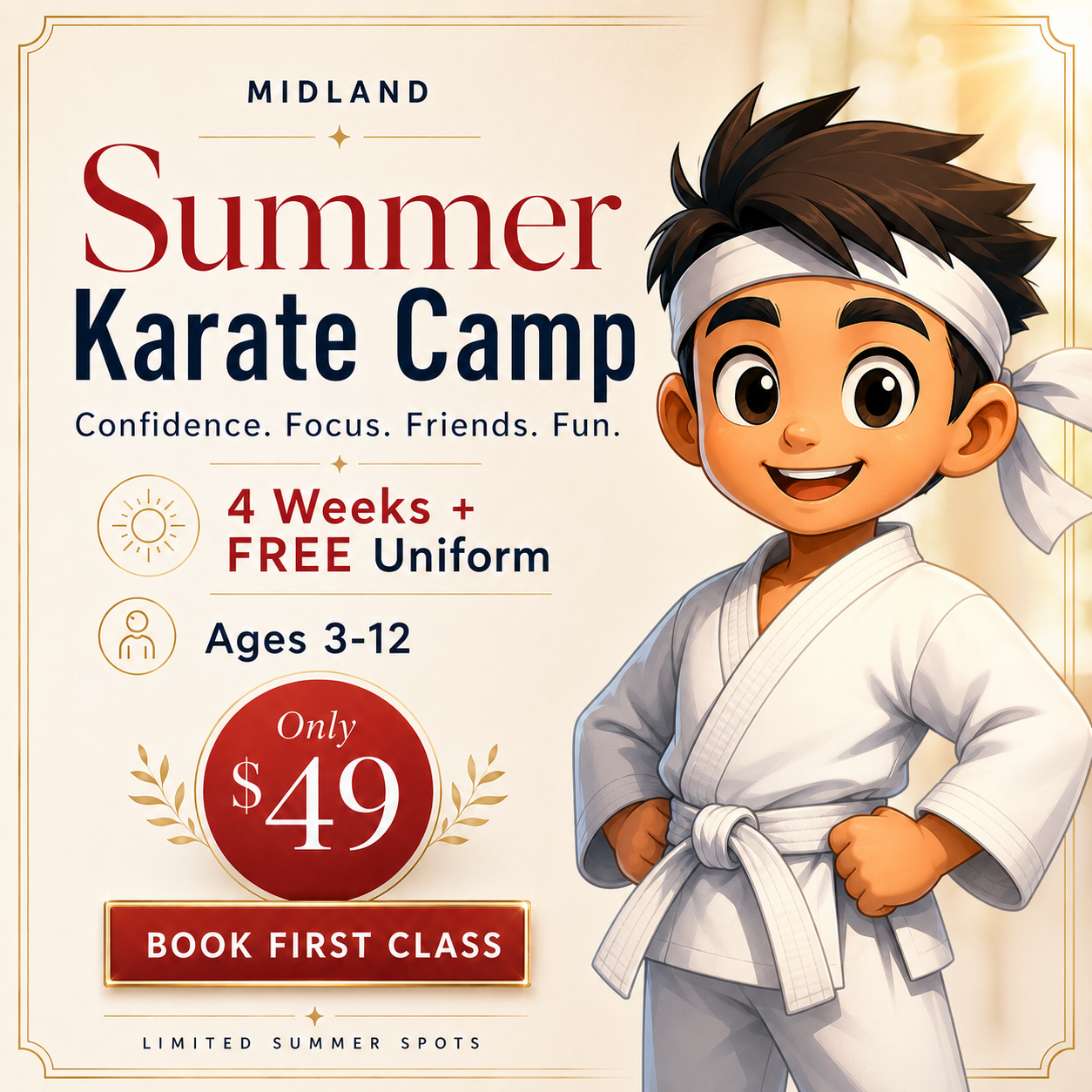 Cosens Martial Arts Midland LLC Facebook ad: Midland Karate Summer Camp!
