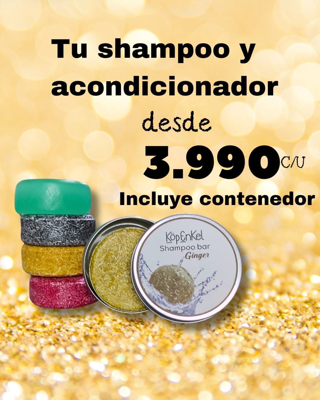 KopenkelChile Facebook ad: Tu shampoo y acondicionador desde 3.990, incluye contenedor.