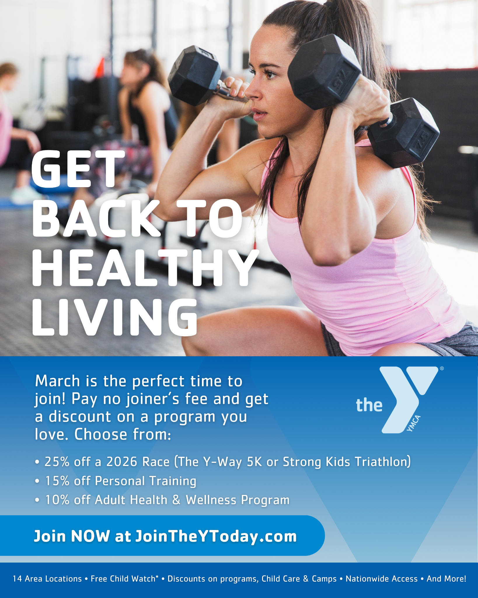 YMCA of Greater Dayton Facebook ad: Join the Y in March - $0 join fee + Bonus Savings