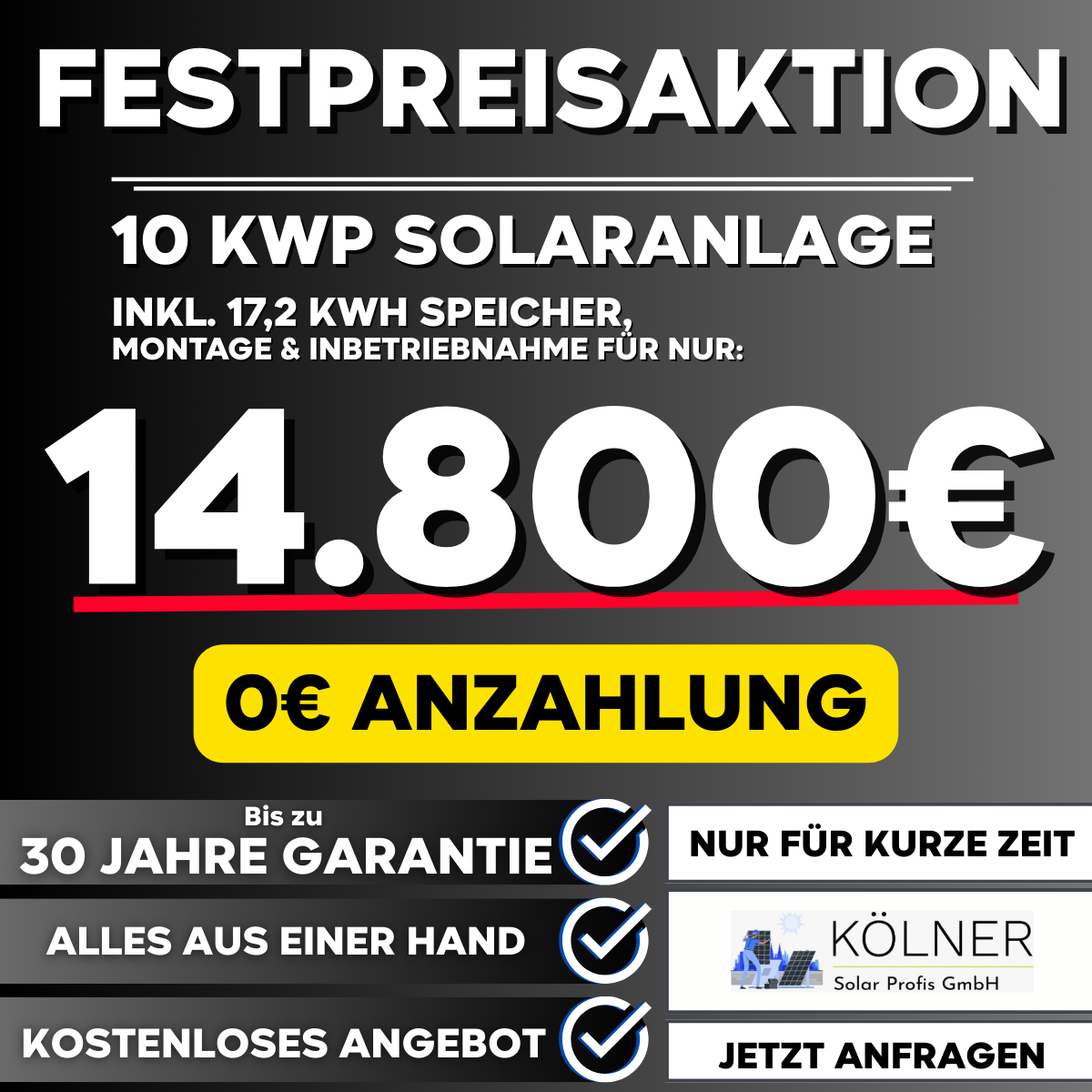 Kölner Solar Profis GmbH Facebook ad: Solaranlage als Komplettpaket, Festpreis für Köln sichern