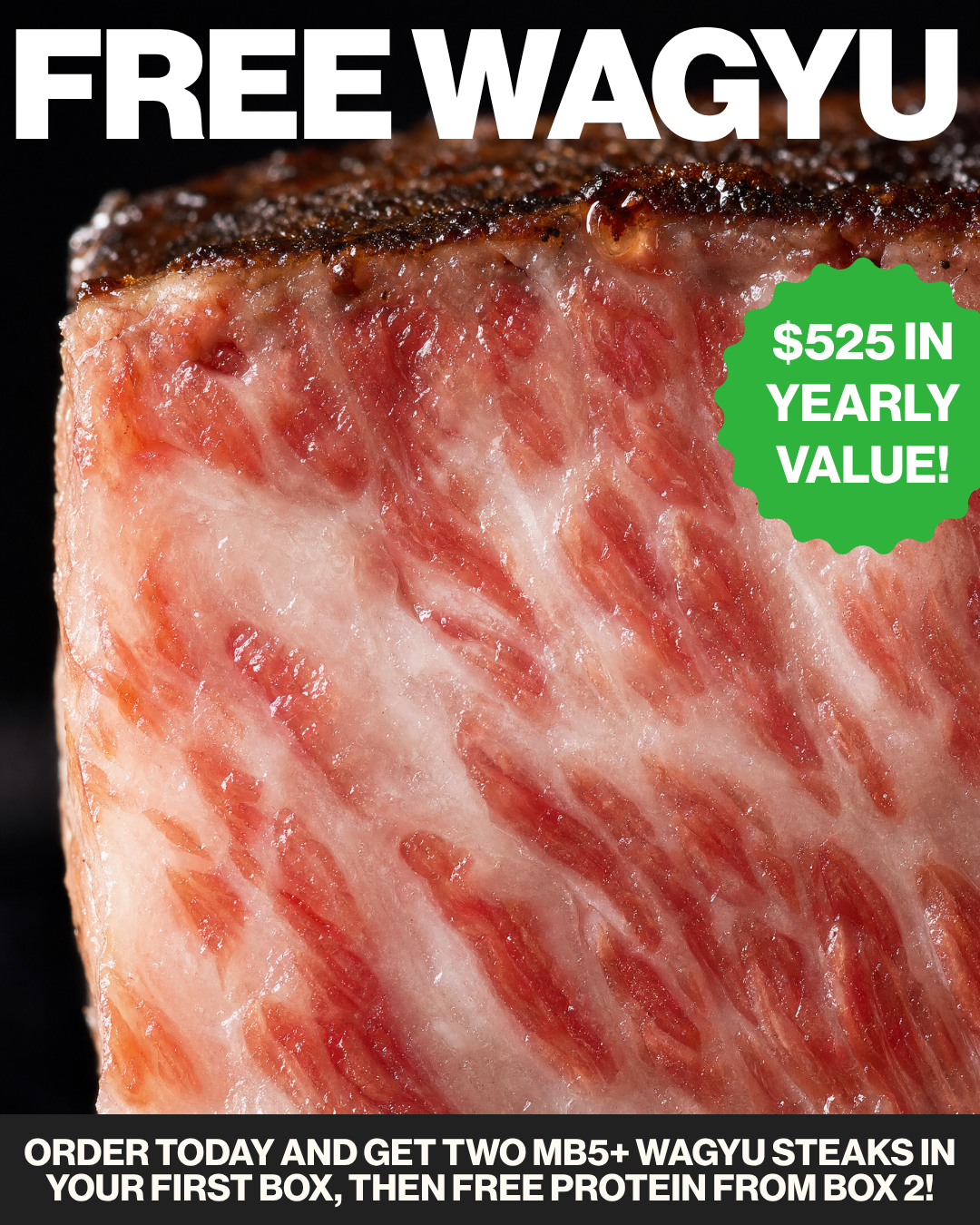 ButcherCrowd Facebook ad: Two free Wagyu steaks in your first box