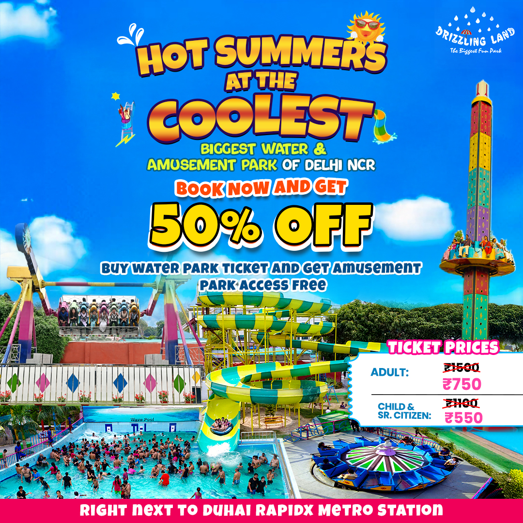 Drizzling Land Facebook ad: Flat 50% OFF + FREE Amusement Park!