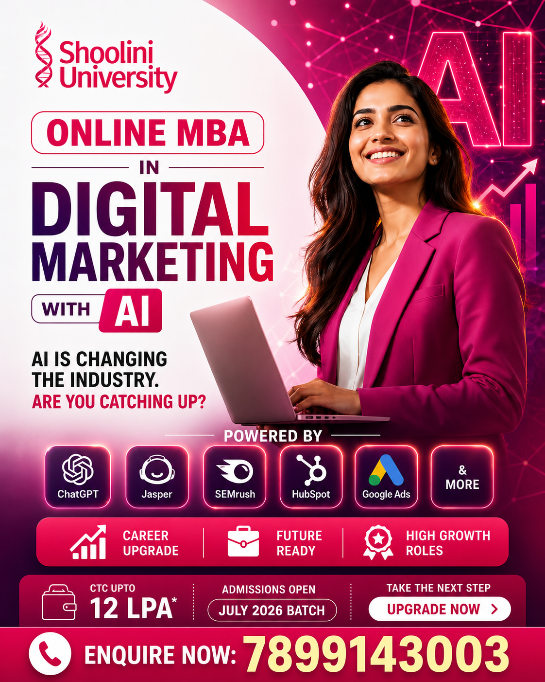 Shoolini Online MBA Facebook ad: Get Career Tigers placement support