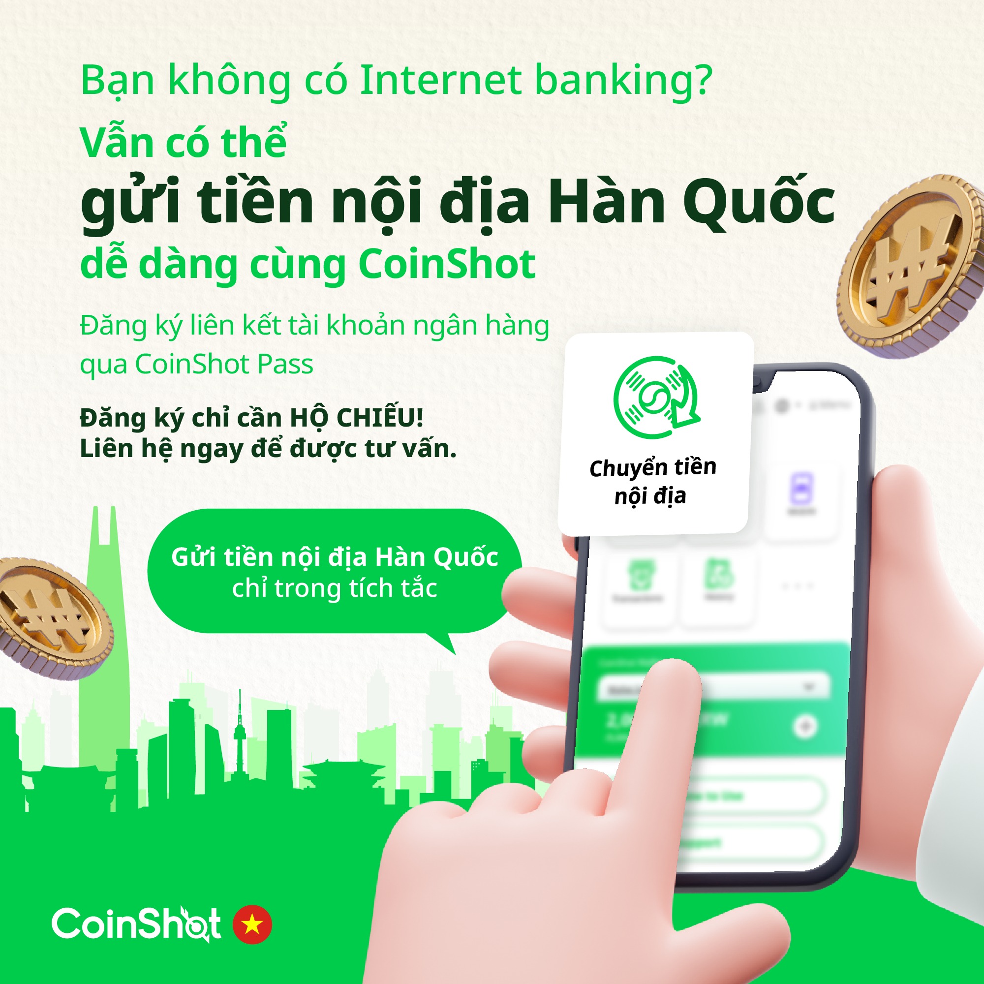 CoinShot Vietnam Facebook ad: KHÔNG CÓ INTERNET BANKING?