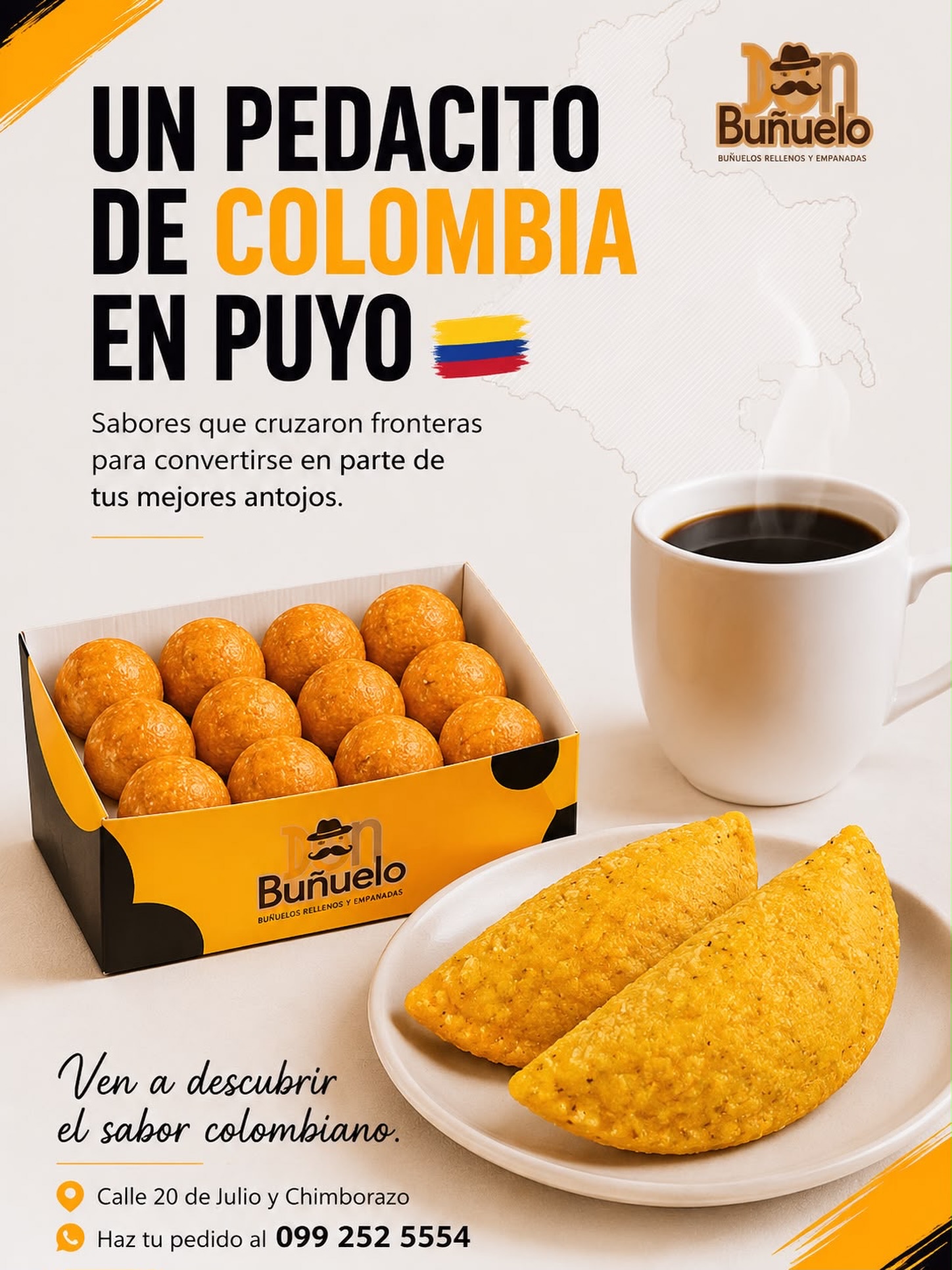 Don buñuelo ec Facebook ad: Un pedacito de Colombia, ahora en Puyo.
