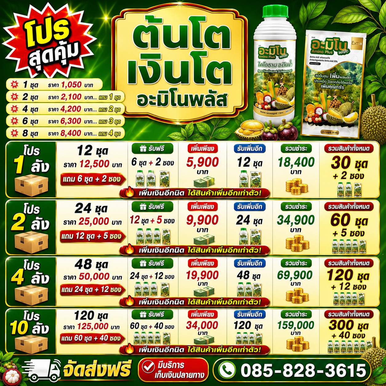 ศูนย์จำหน่าย อะมิโนพลัส เพจหลัก Facebook ad: ต้นโต เงินโต! ผลผลิตพุ่งกระฉูด ทลายทุกข้อจำกัดด้วย…