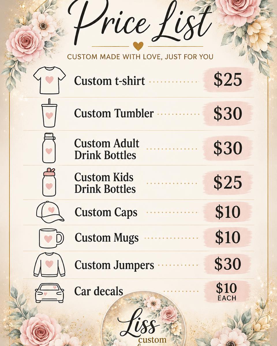 Liss Custom Designs Facebook ad: NEW PRICE LIST IS HERE!