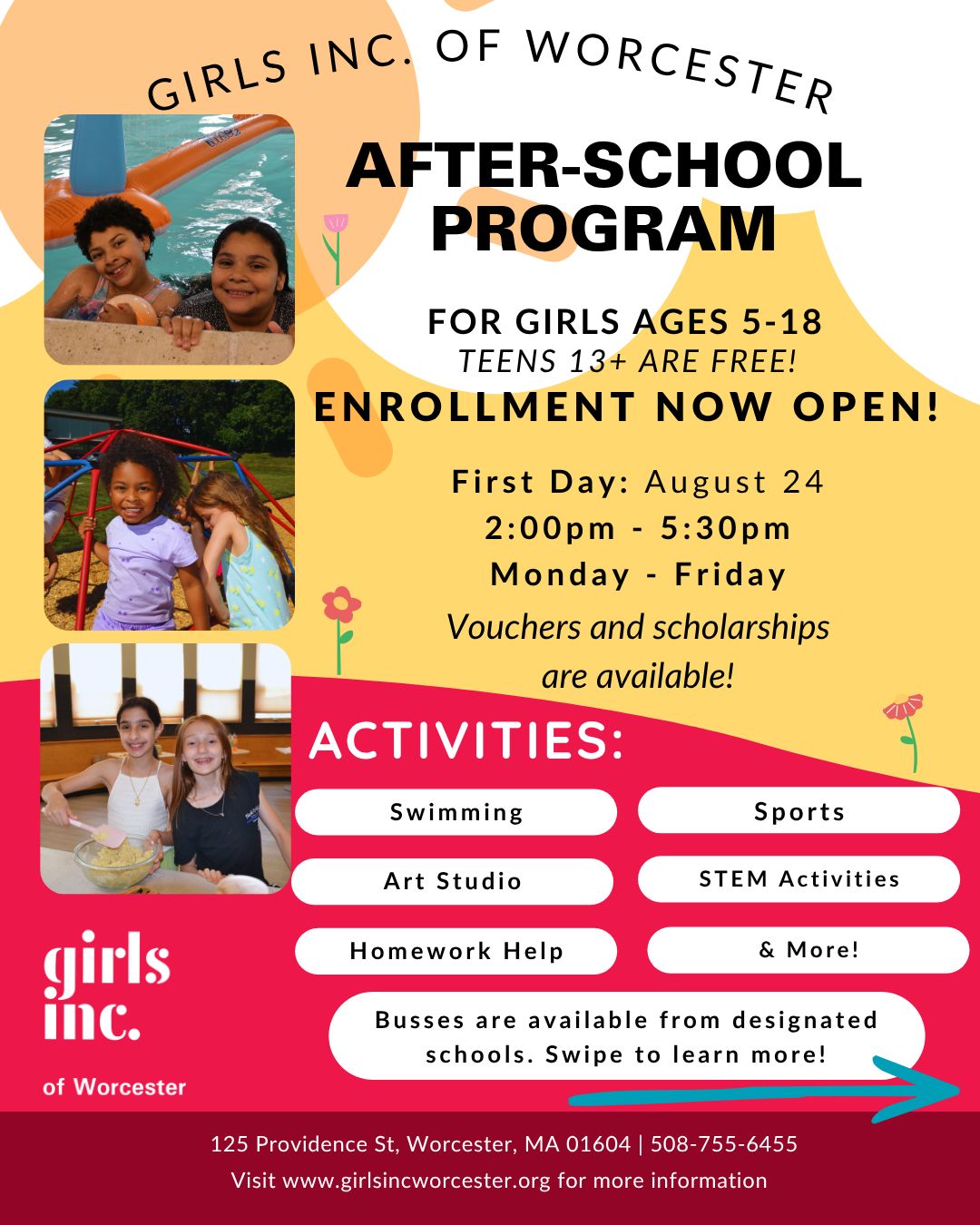 Girls Inc of Worcester Facebook ad: Summer fun is still in full swing, but…