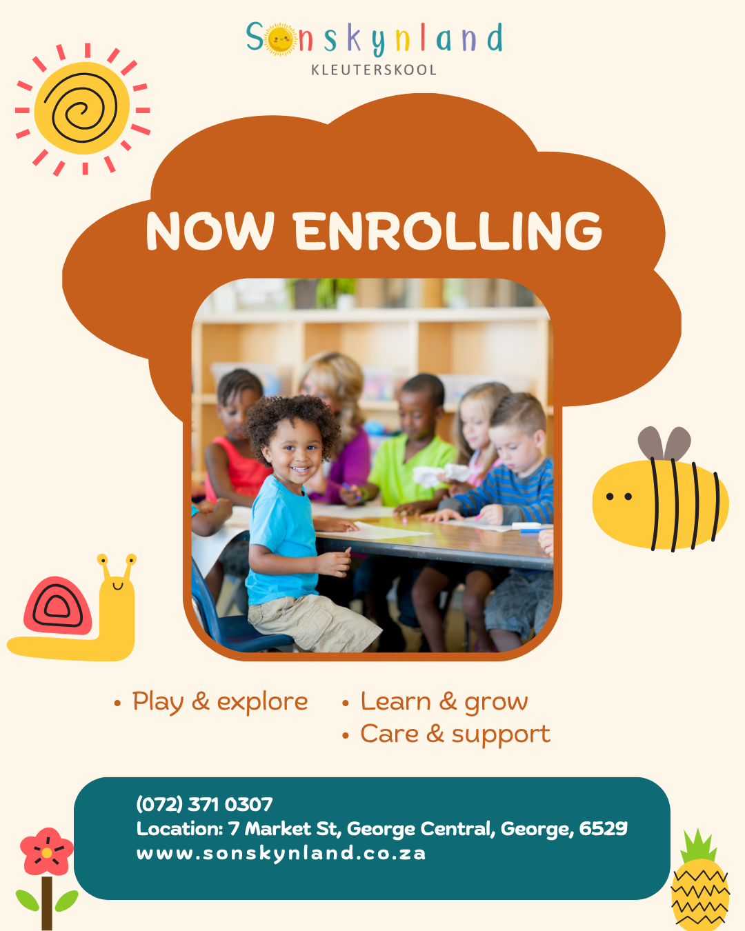 Sonskynland Kleuterskool Facebook ad: Daycare & Early Learning, 2026 Enrolment Now, Come…