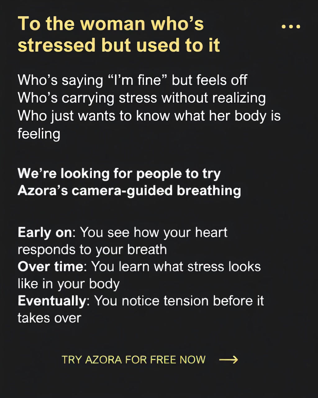 Azora Facebook ad: Stress shouldn’t feel normal. Try Azora.