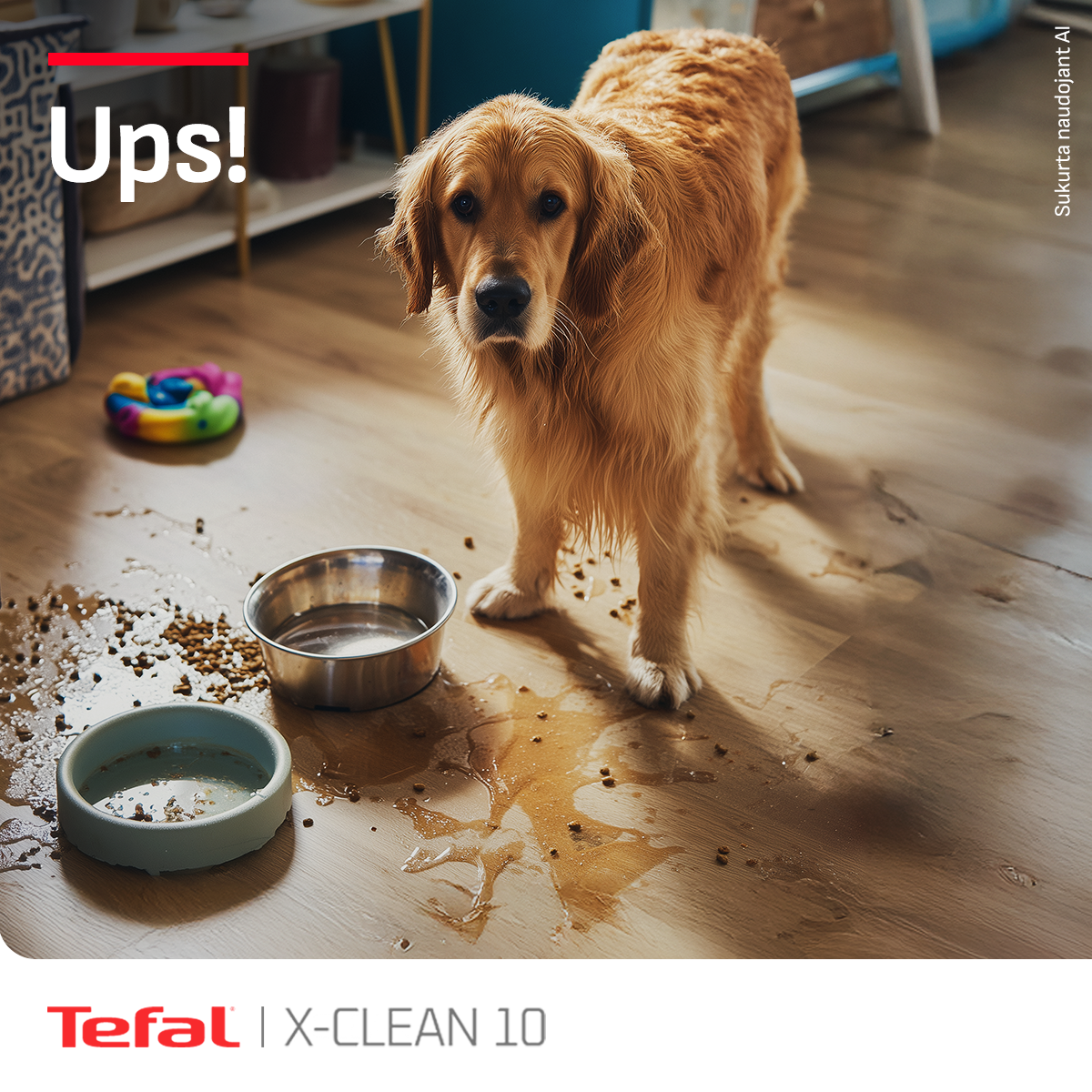 Tefal Facebook ad: Kai netikėtai užklumpa gyvenimas, griebkitės Tefal X-CLEAN…