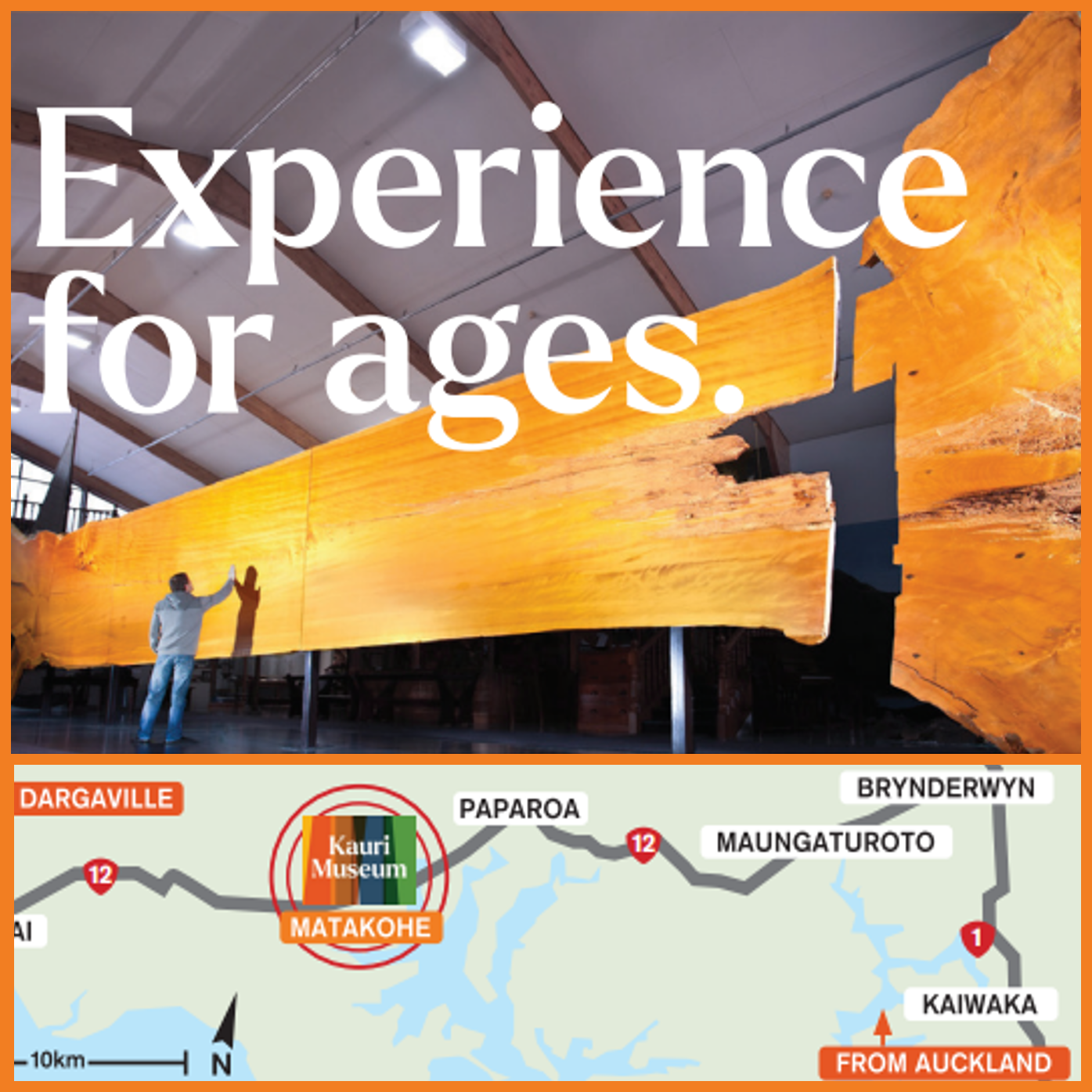 The Kauri Museum Facebook ad: Get stuck in. Linger longer. Dig deeper here.