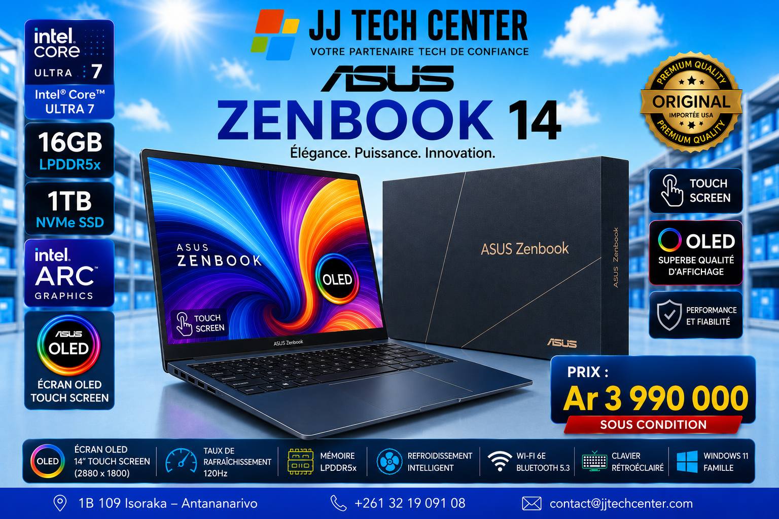 J&J Tech Center Facebook ad: Laptop Gaming et Professionnel importé USA, garantie 6…