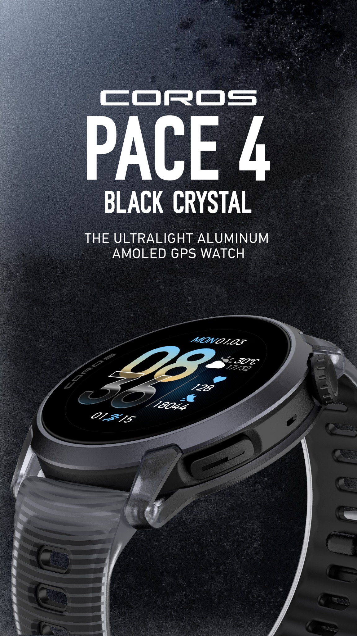 COROS Facebook ad: Introducing COROS PACE 4 BLACK CRYSTAL.