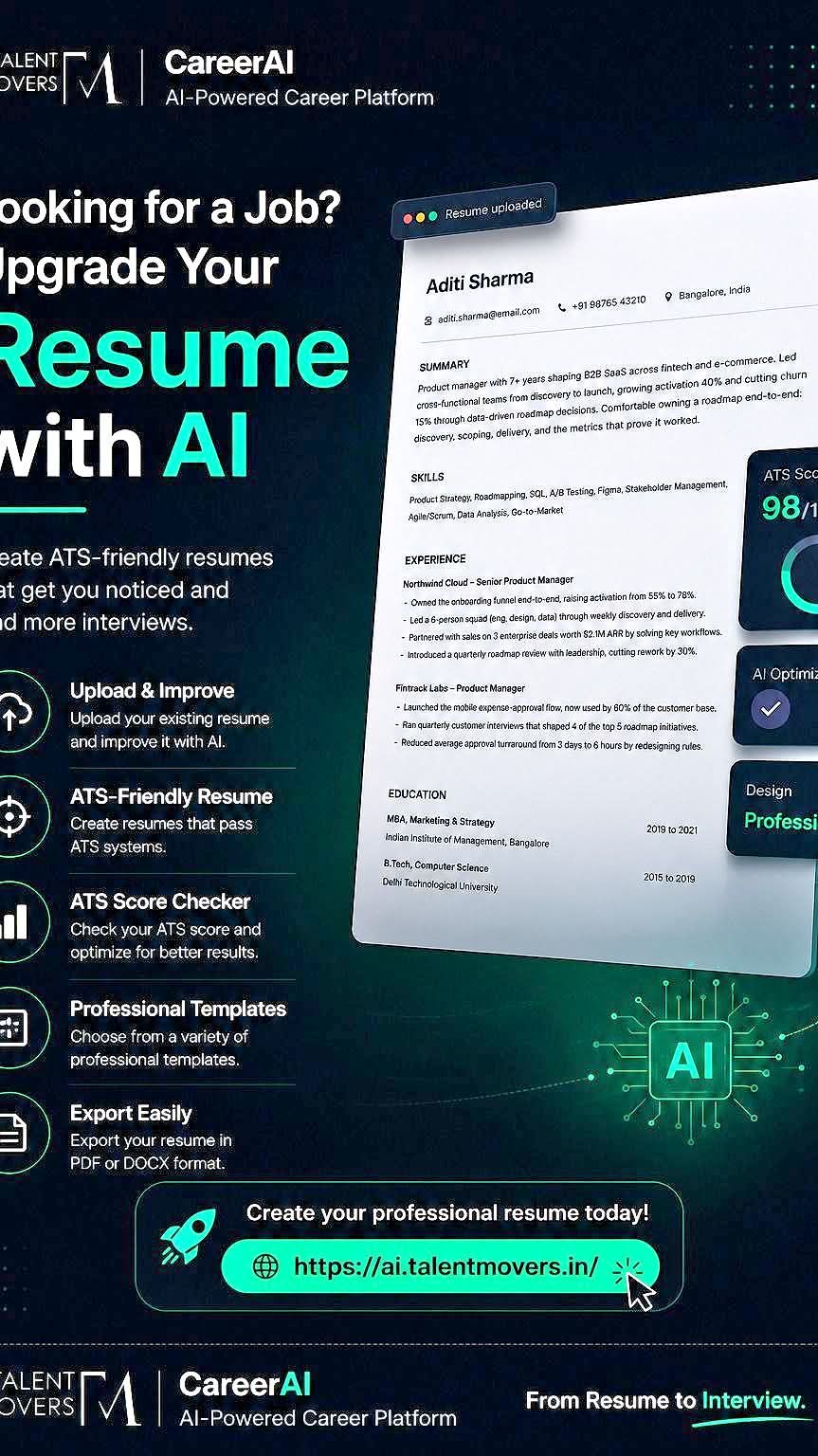 TM AI Resume Builder Facebook ad: TalentMovers | AI-Powered Resume Builder