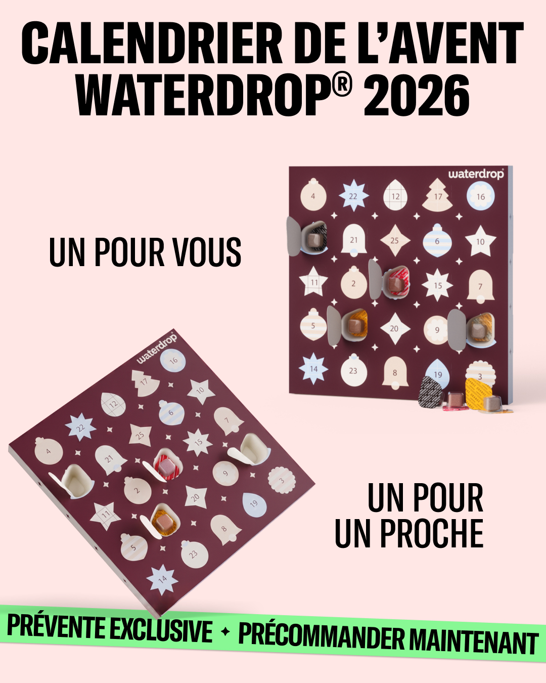 Waterdrop Facebook ad: Un pour vous, un pour un proche.