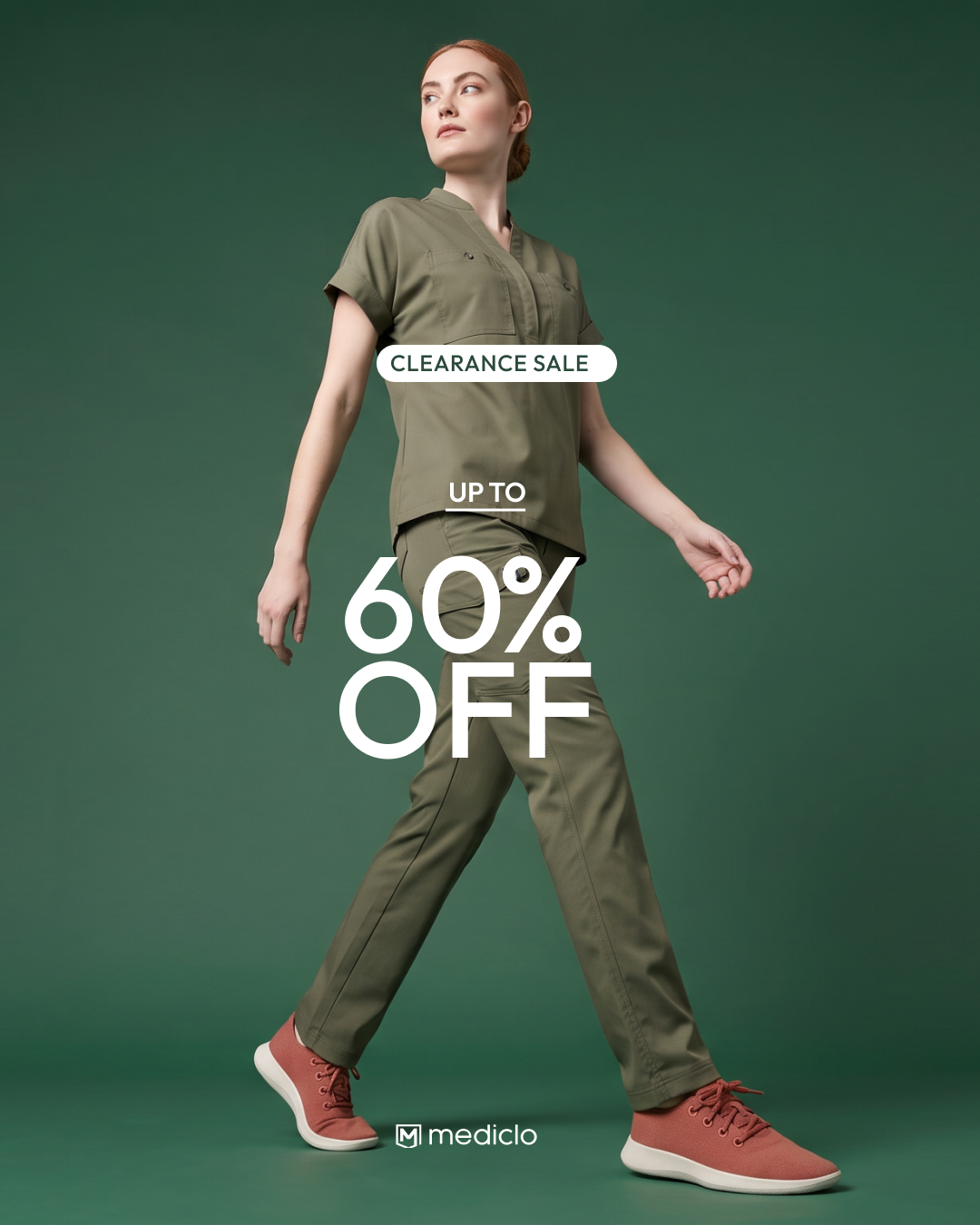 Shopmediclo Facebook ad: Up to 60% OFF Fall Scrubs