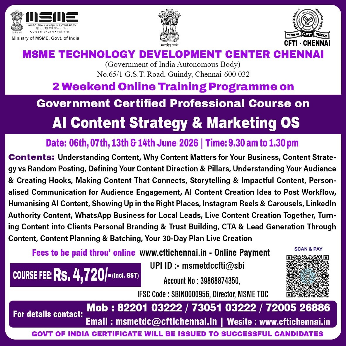 MSME TDC Facebook ad: Next Batch Starts on 06th June 2026