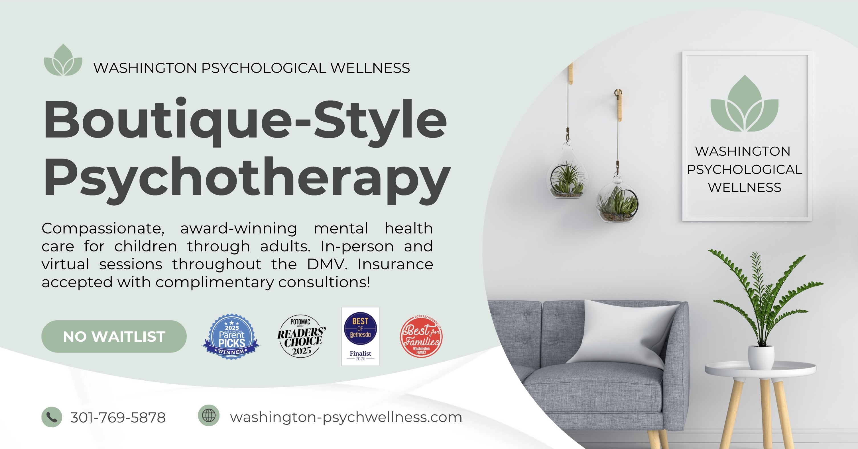 Washington Psychological Wellness Facebook ad: Award Winning Counseling
