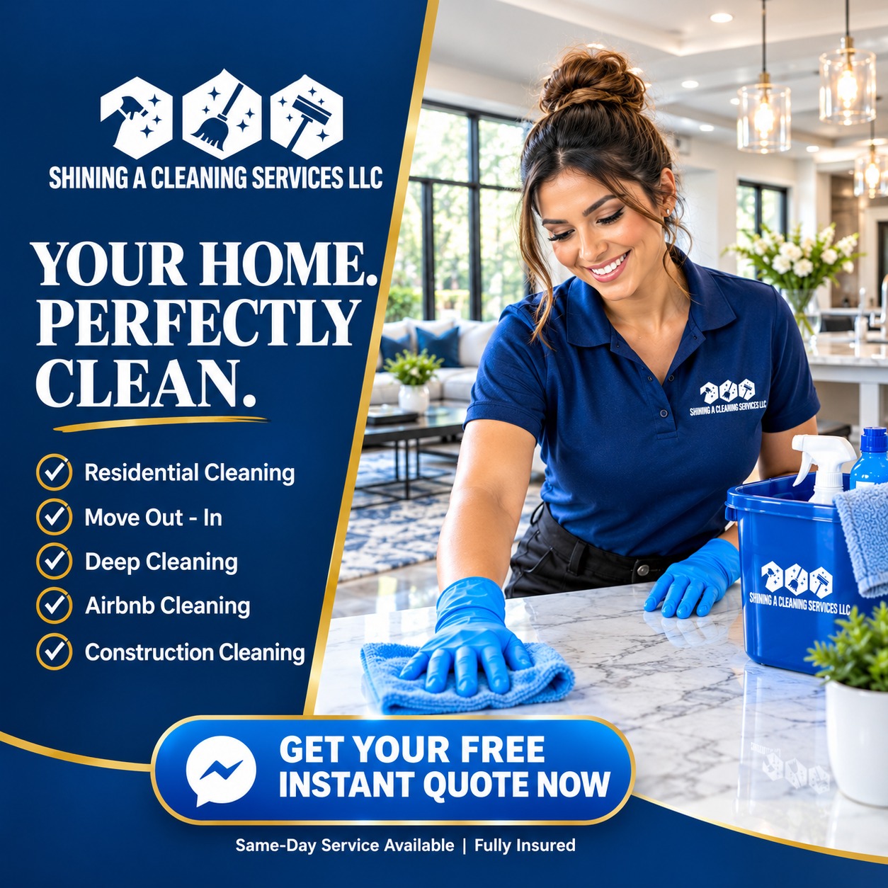 Shining A Cleaning Services LLC Facebook ad: Residential Cleaning Deep Cleaning Construction Cleaning…