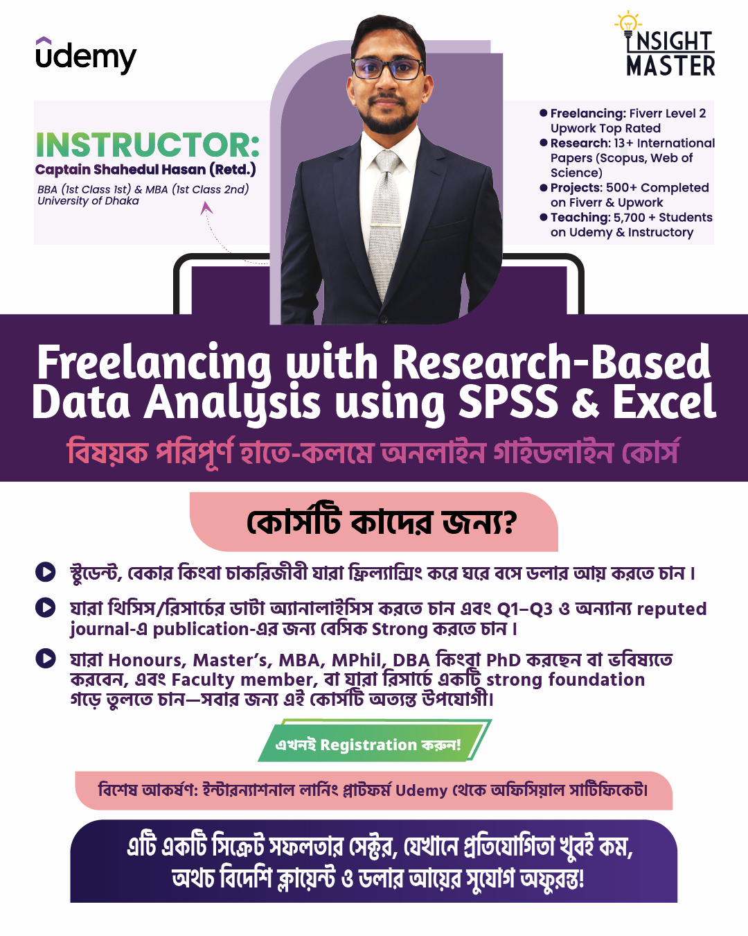 Insight Master Facebook ad: Udemy অফিসিয়াল Certificate পাচ্ছেন এই কোর্সে!