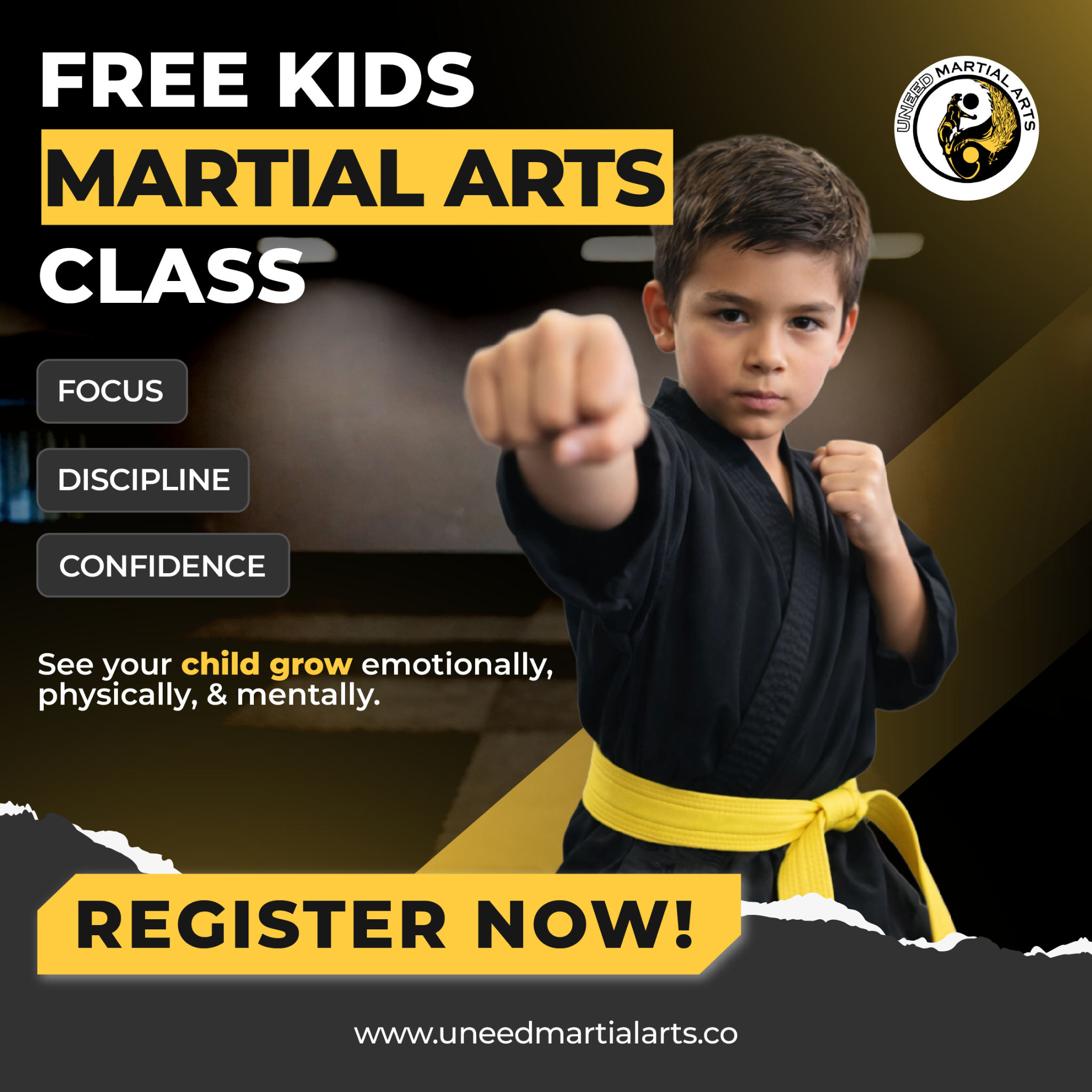 Uneed Martial Arts Facebook ad: Free Kids Intro Lesson!
