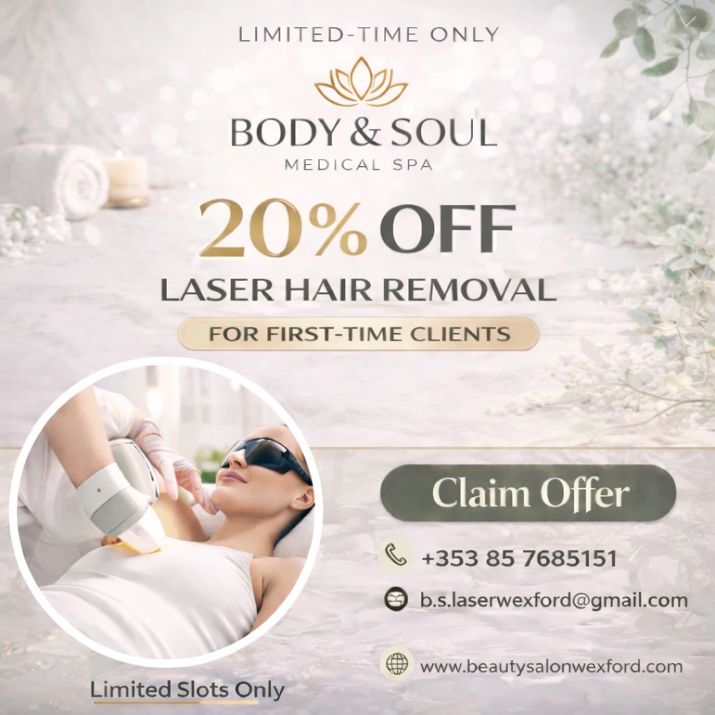 Body & Soul Wexford Facebook ad: 20% OFF Laser Hair Removal