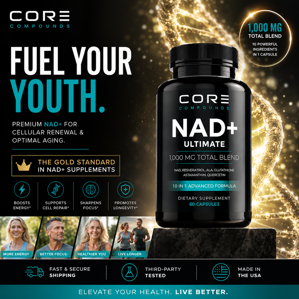 Core Compounds Facebook ad: Repair Your Cells, Not Just Your Routine.