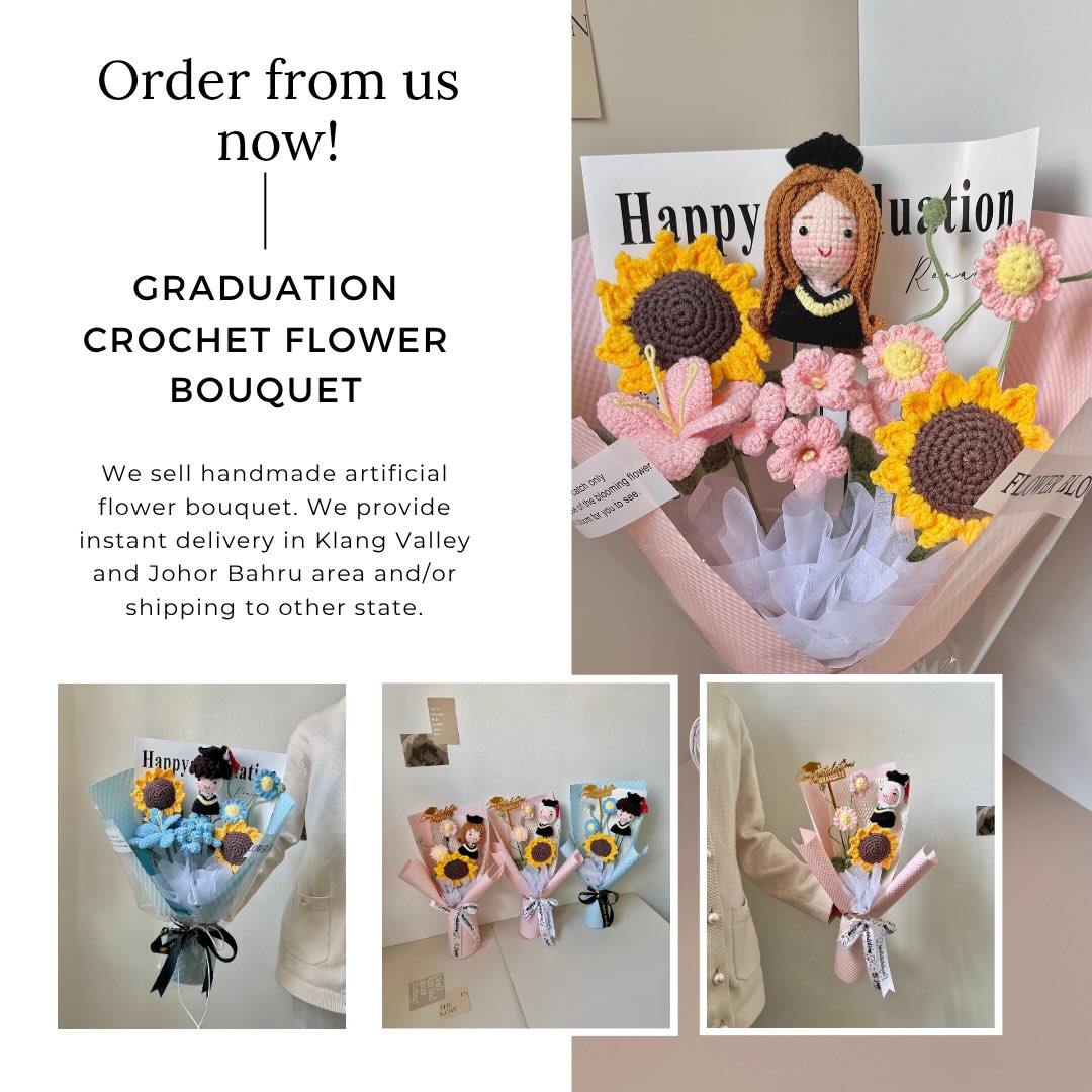 CNPCO Cluffy Puffy Facebook ad: OPEN ORDER FOR GRADUATION CROCHET FLOWER BOUQUET