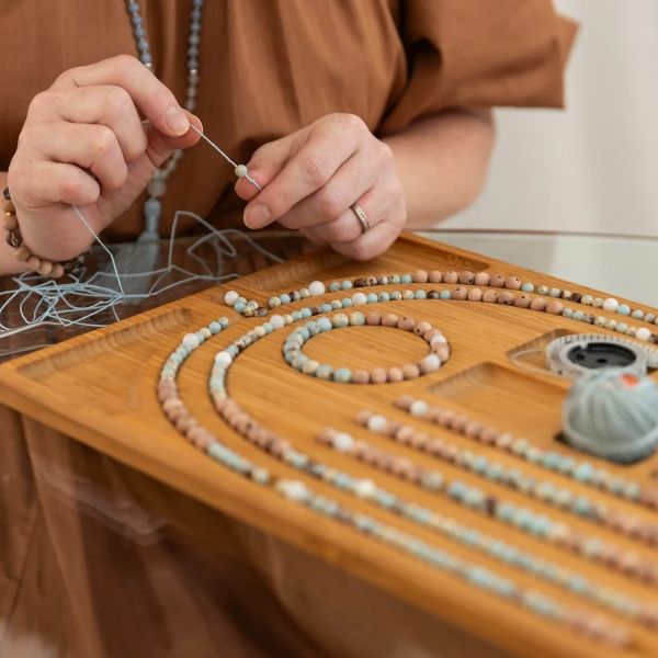Seeds of Wonder Facebook ad: Focusing Mala Necklace - Rosewood, Moonstone & Jasper…