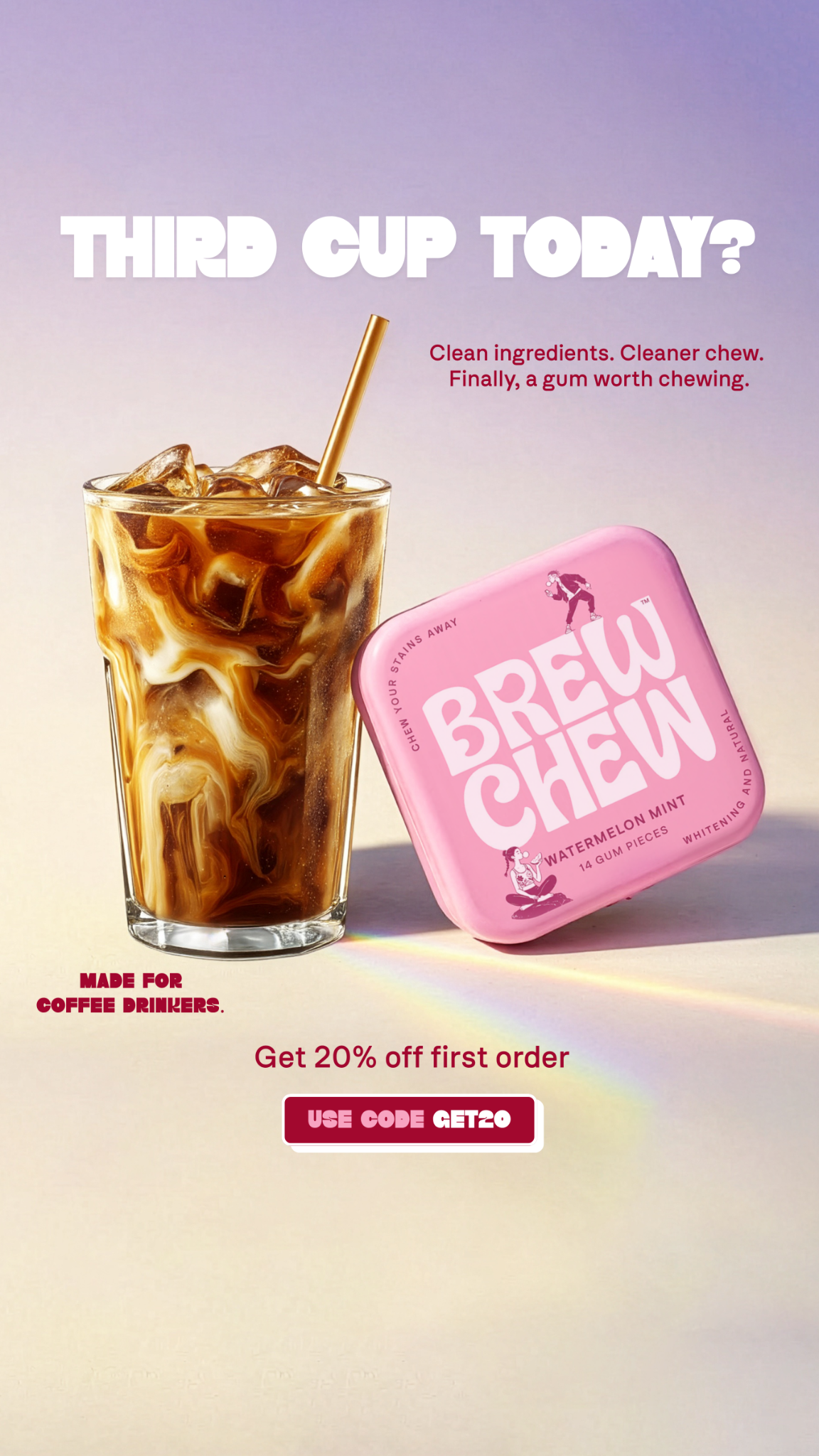Brew Chew Gum Facebook ad: Stop Brushing After Coffee, Chew This Instead