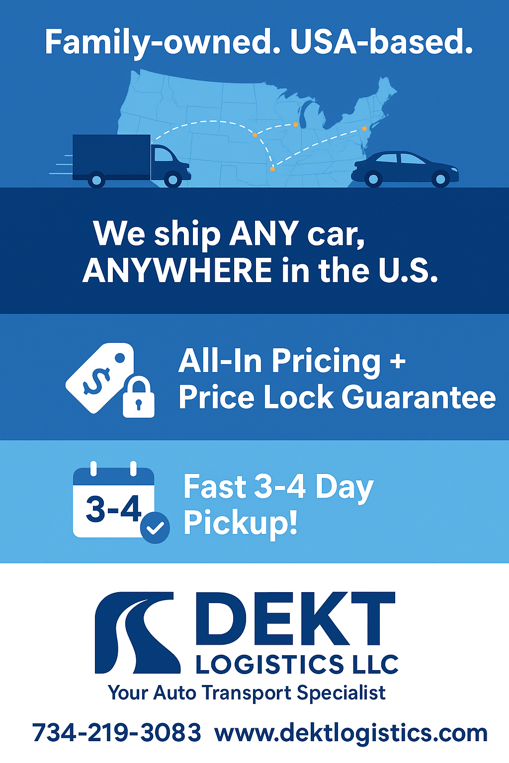 DEKT logistics llc Facebook ad: Need to Ship Your Car?