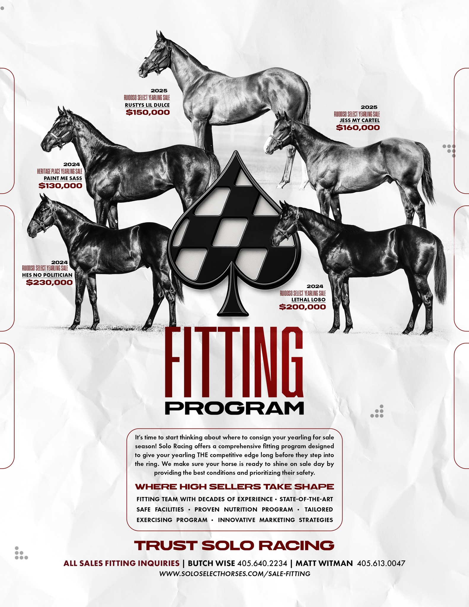 Solo Select Horses Facebook ad: Yes. We ALSO fit RACING Quarter Horses.