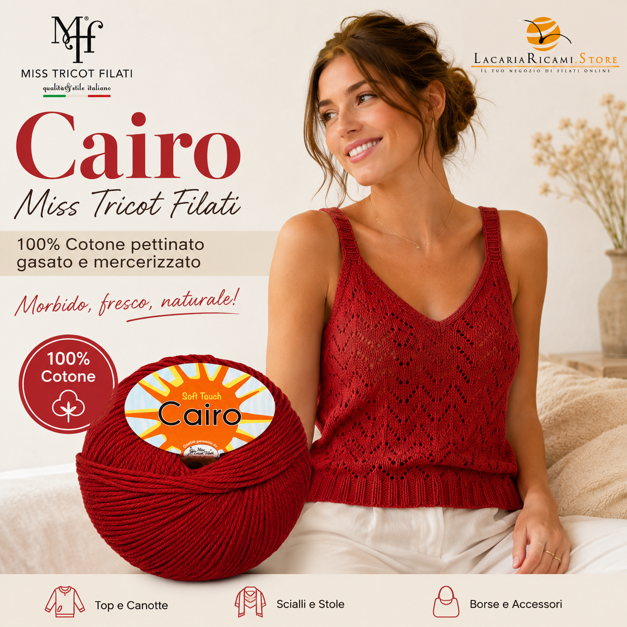 LacariaRicami.Store Facebook ad: COTONE CAIRO MISS TRICOT FILATI, Morbidezza e naturalezza…